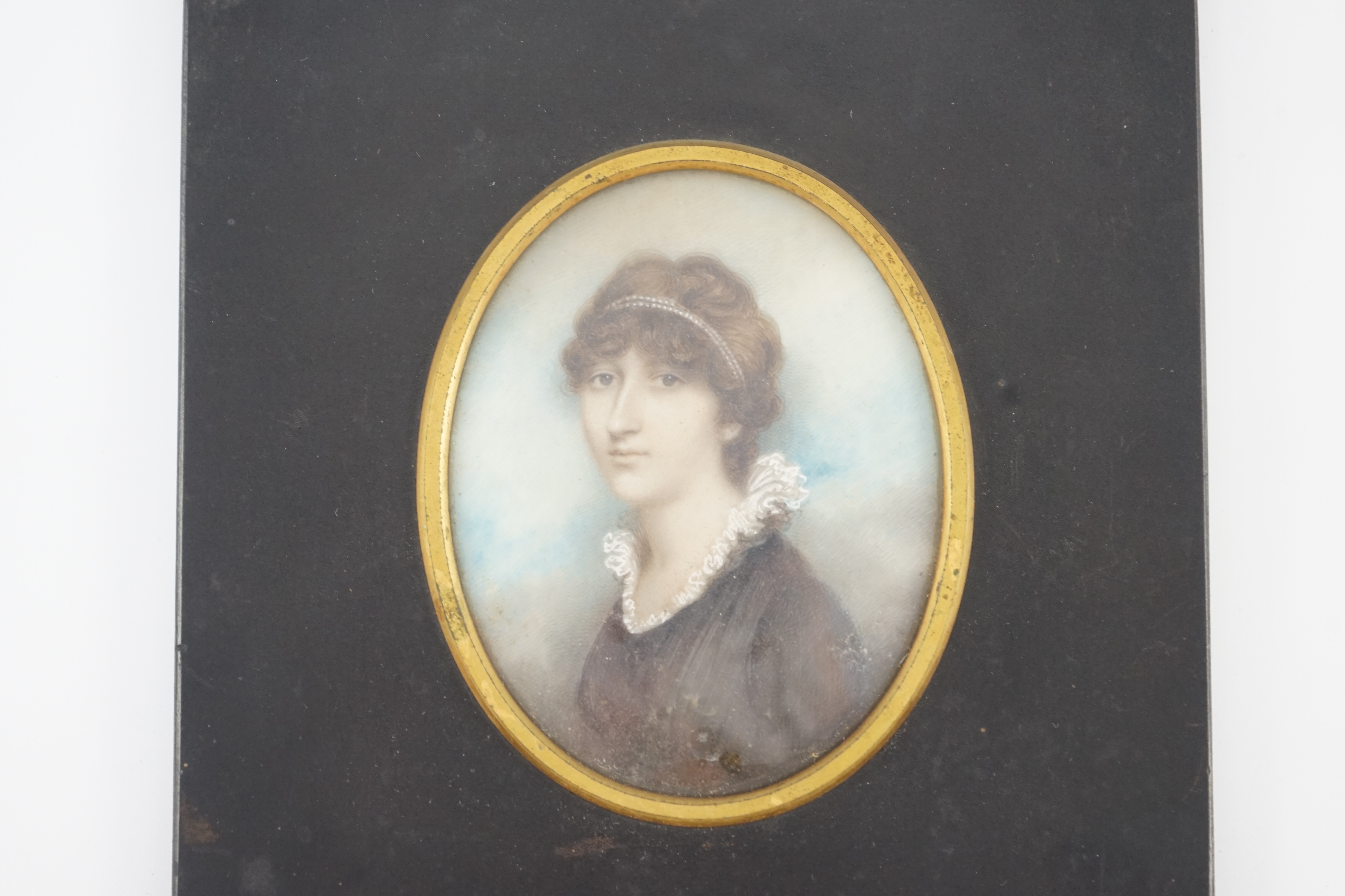 Andrew Plimer (1763-1837), Portrait miniature of a young lady, watercolour on ivory, 7.8 x 6cm. CITES Submission reference 8UB64CXM